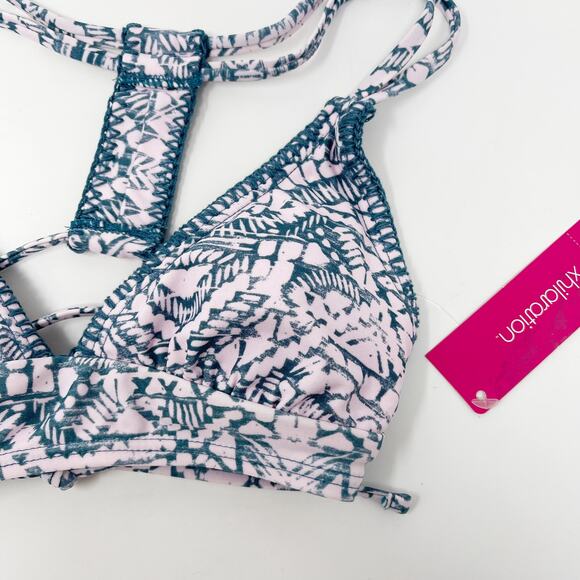 New Xhilaration XSmall Pink Blue Tribal Print Halter Bikini Top S Hipster Bottom - Picture 4 of 13